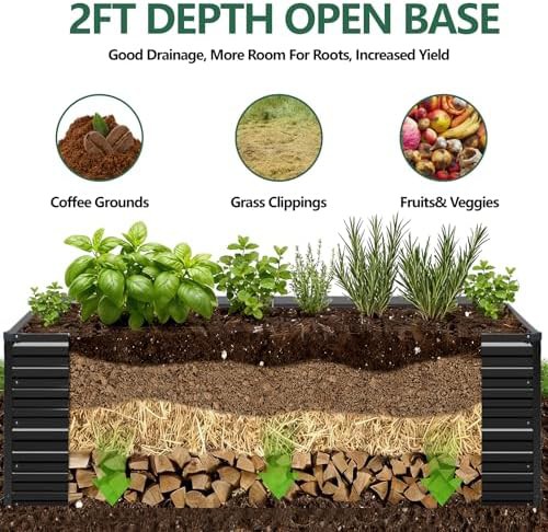 Large black open bottom metal garden bed — photo 4