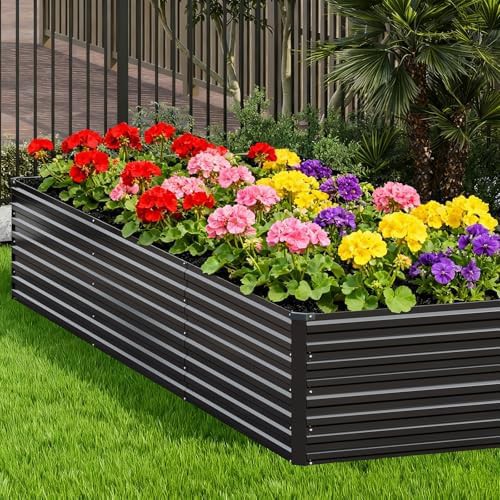 Large black open bottom metal garden bed — photo 5