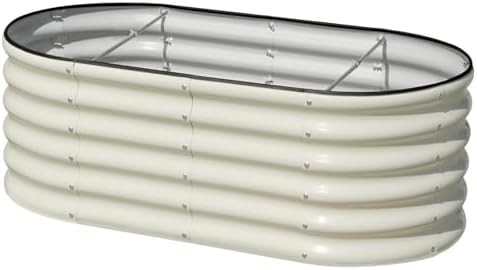 Oval beige white metal planter box