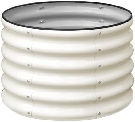 Round white metal garden bed 17 in