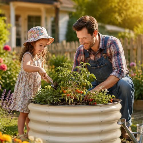 Round white metal garden bed 17 in — photo 4