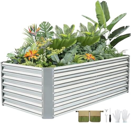 Deep root silver metal garden bed