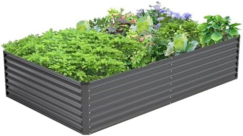 Deep grey galvanized steel vegetable garden bed
