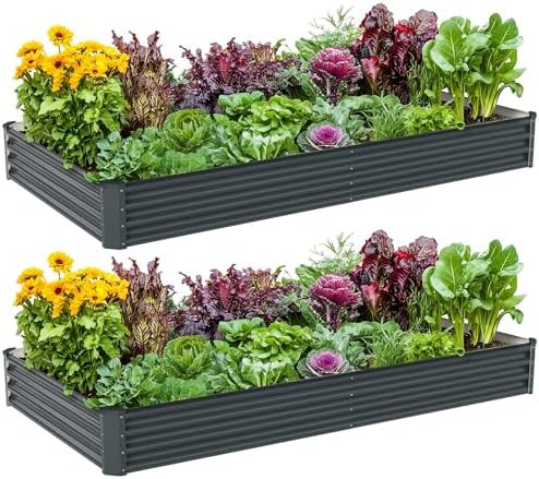 Pair of shallow grey galvanized garden beds