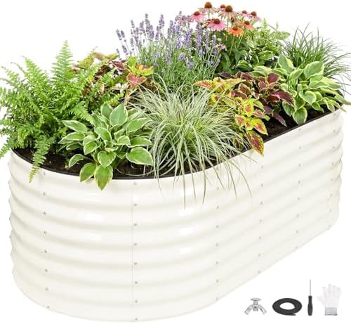 Tall white galvanized steel six foot garden bed