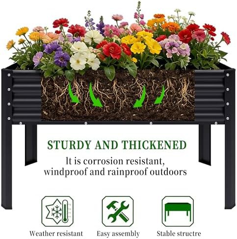 Black elevated galvanized steel planter with legs — photo 4