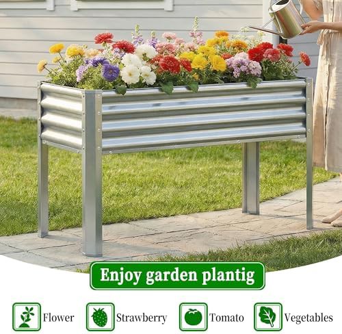 Two silver elevated galvanized steel planters — photo 3