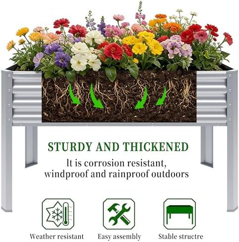 Two silver elevated galvanized steel planters — photo 5