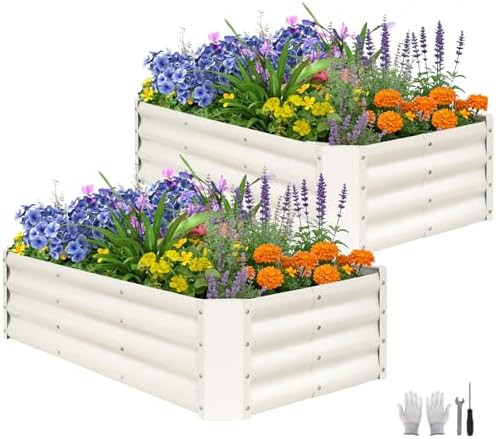 Pair of white metal vegetable planter boxes