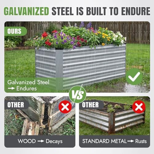 Tall silver metal raised planter box — photo 3
