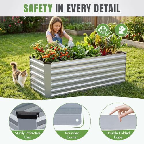Tall silver metal raised planter box — photo 4