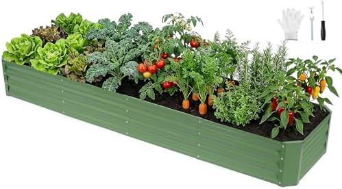 Long narrow olive green garden bed