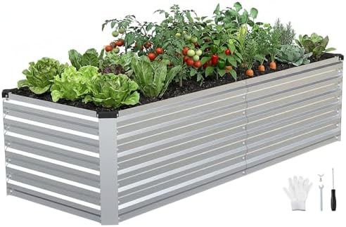 Deep silver metal raised garden bed