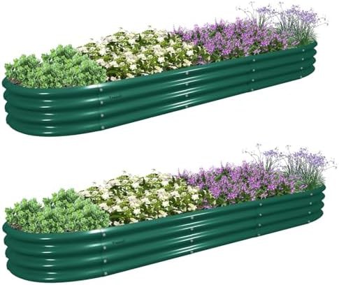 Oval green metal planter two pack