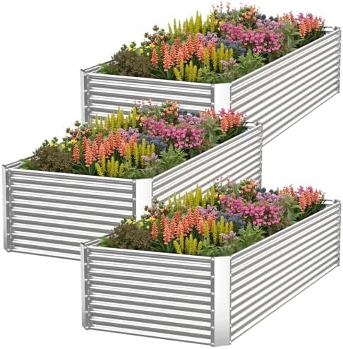 Rectangular open bottom steel garden beds three pack