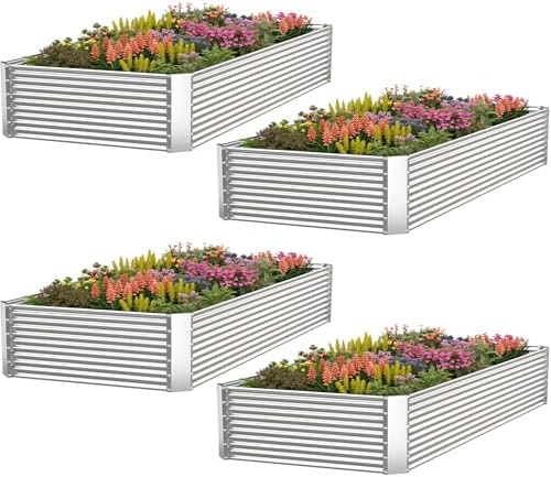 Four pack of galvanized rectangular garden beds