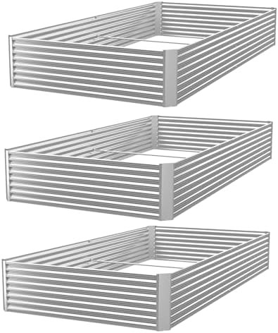 Compact galvanized steel rectangular garden beds three pack