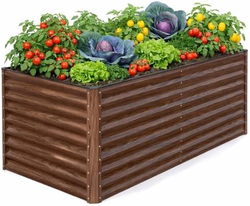 Waist height brown metal planter box