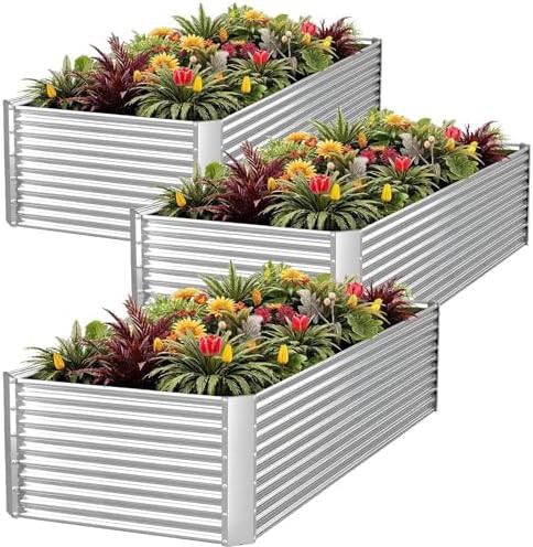 Tall galvanized steel garden beds three pack