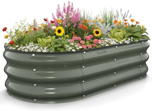 Volcanic gray oval metal garden bed