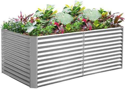 Silver deep rectangular metal garden bed