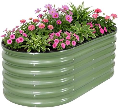 Green galvanized steel vegetable planter box