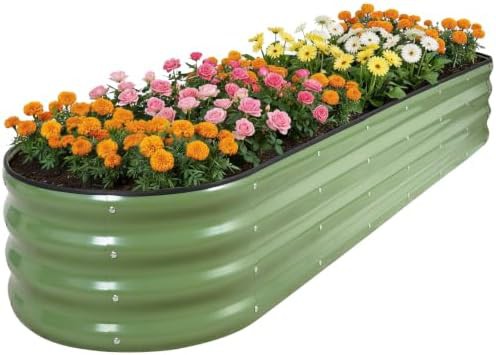 Oval olive green galvanized planter box