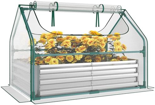 Compact Galvanized Garden Bed with Mini Greenhouse