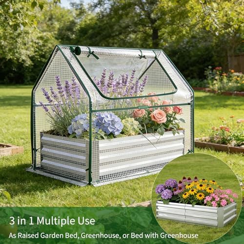 Compact Galvanized Garden Bed with Mini Greenhouse — photo 5