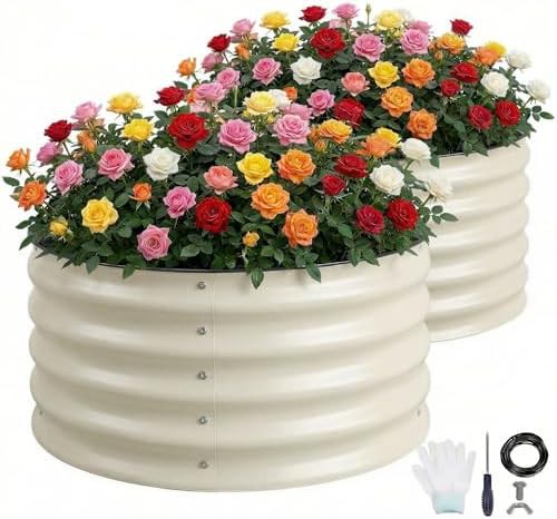 Two pack white round galvanized garden beds