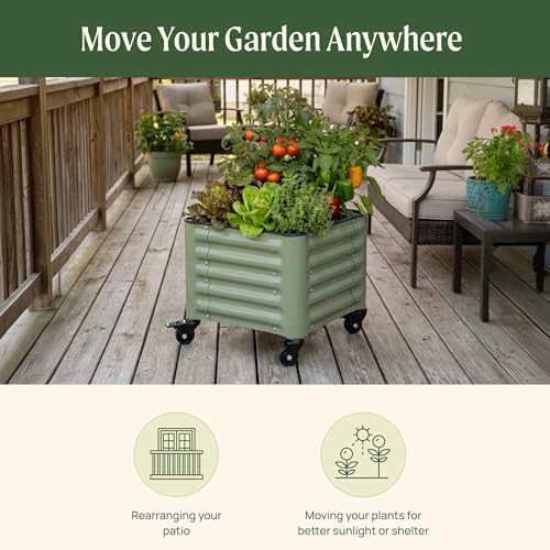 Mobile white metal rolling garden bed — photo 3