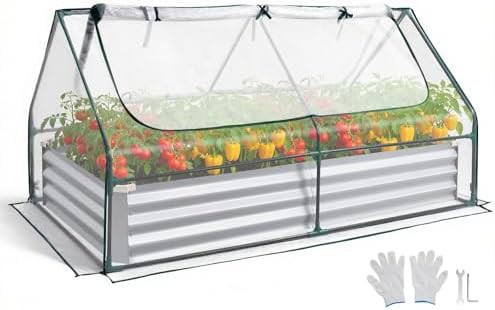 Metal garden bed with greenhouse cover