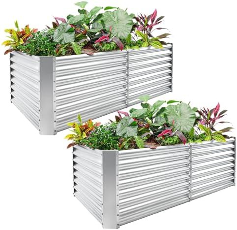 Two pack silver galvanized garden beds