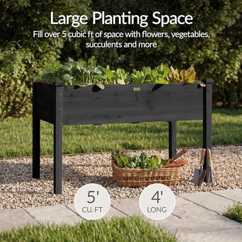 Black elevated wood planter with bed liner — photo 3
