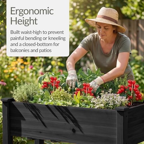 Black elevated wood planter with bed liner — photo 4