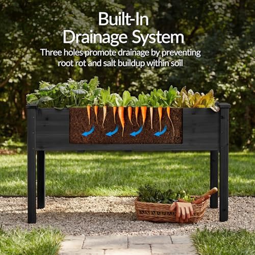 Black elevated wood planter with bed liner — photo 5
