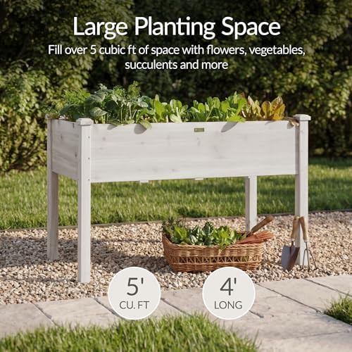 White elevated wood planter with liner — photo 3