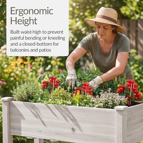 White elevated wood planter with liner — photo 4
