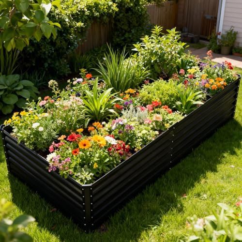 Black galvanized metal deep garden bed
