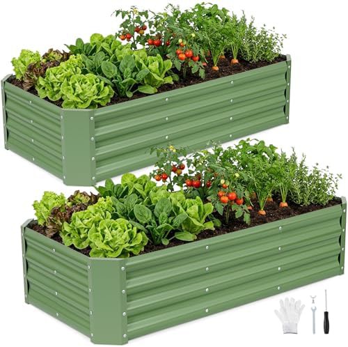 Two pack olive green metal garden beds