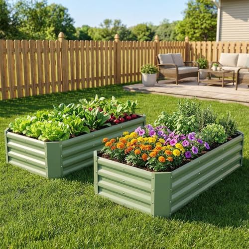 Two pack olive green metal garden beds — photo 5