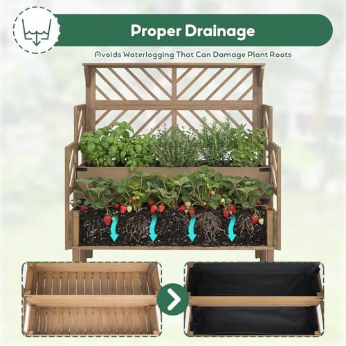 Two tier wooden elevated planter with top shelf — photo 4