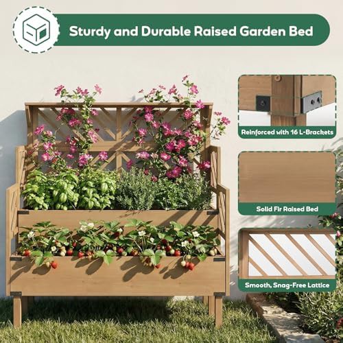 Two tier wooden elevated planter with top shelf — photo 5