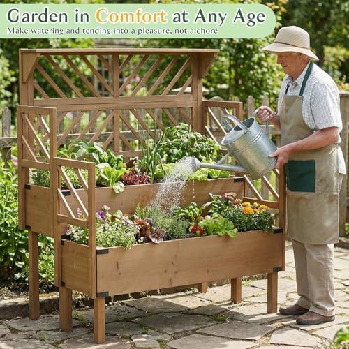 Wooden garden bed with vertical trellis — photo 3