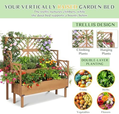 Wooden garden bed with vertical trellis — photo 5