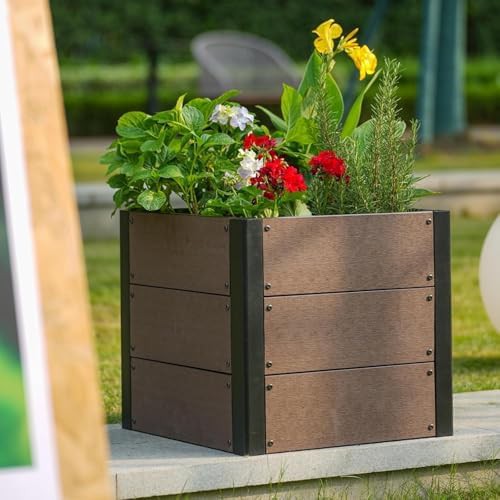 Square wood look composite planter box — photo 4