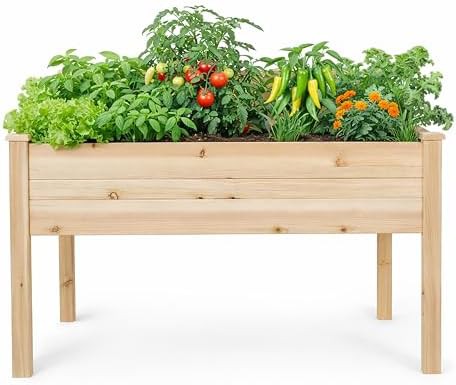Natural wood elevated planter with high capacity