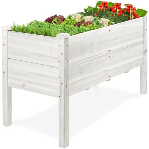 White wood deep elevated garden bed