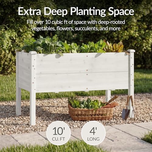 White wood deep elevated garden bed — photo 3