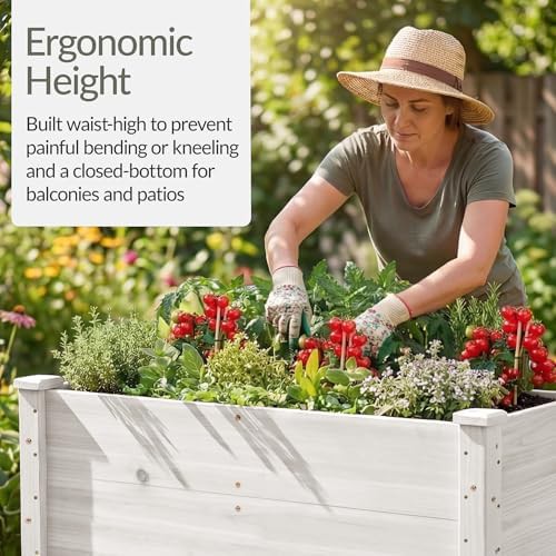 White wood deep elevated garden bed — photo 4
